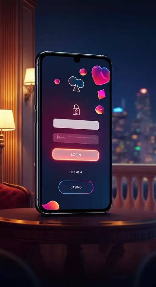 Interface de connexion sécurisée Hermes Casino avec champs email et mot de passe, et options biométriques sur smartphone.